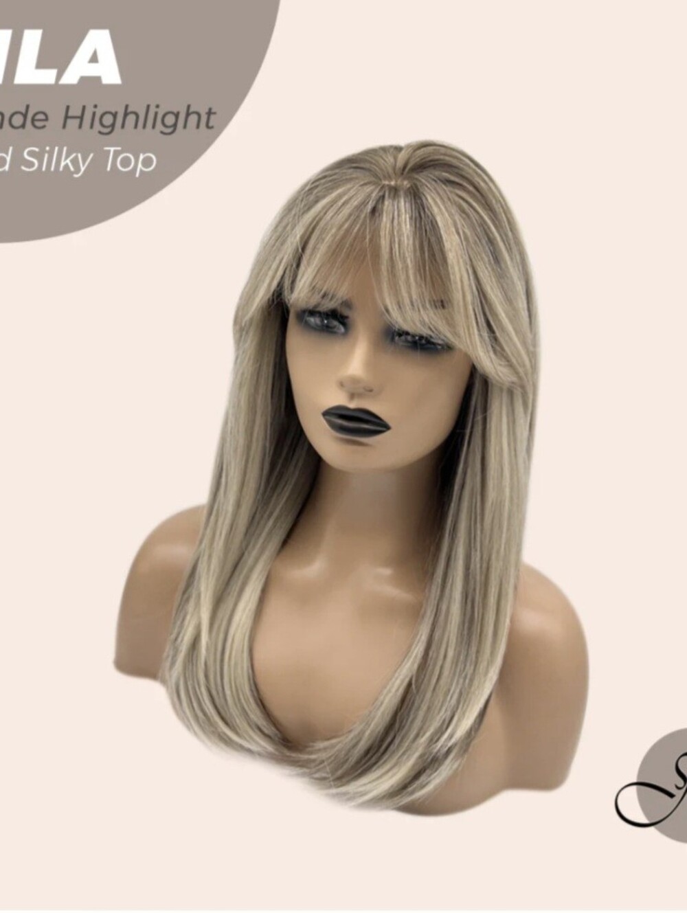 LILA BY JB EXTENSIONS Hard Silky Top Blonde Straight Wig with Bangs. NWT
